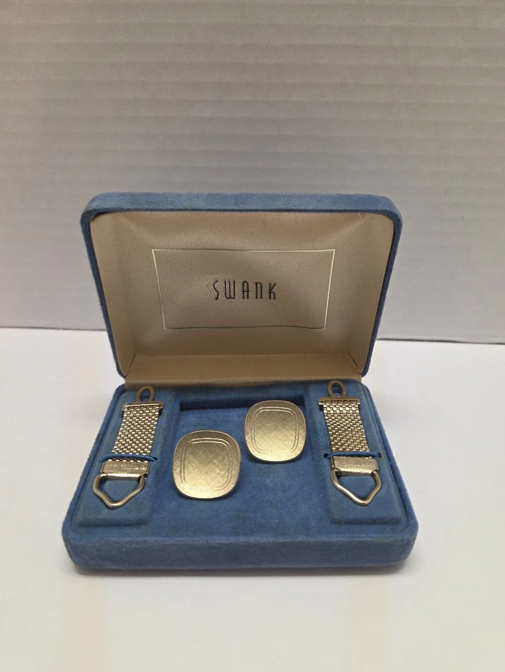 Swank Gold-Tone Textured Cufflinks with Mesh Wraps